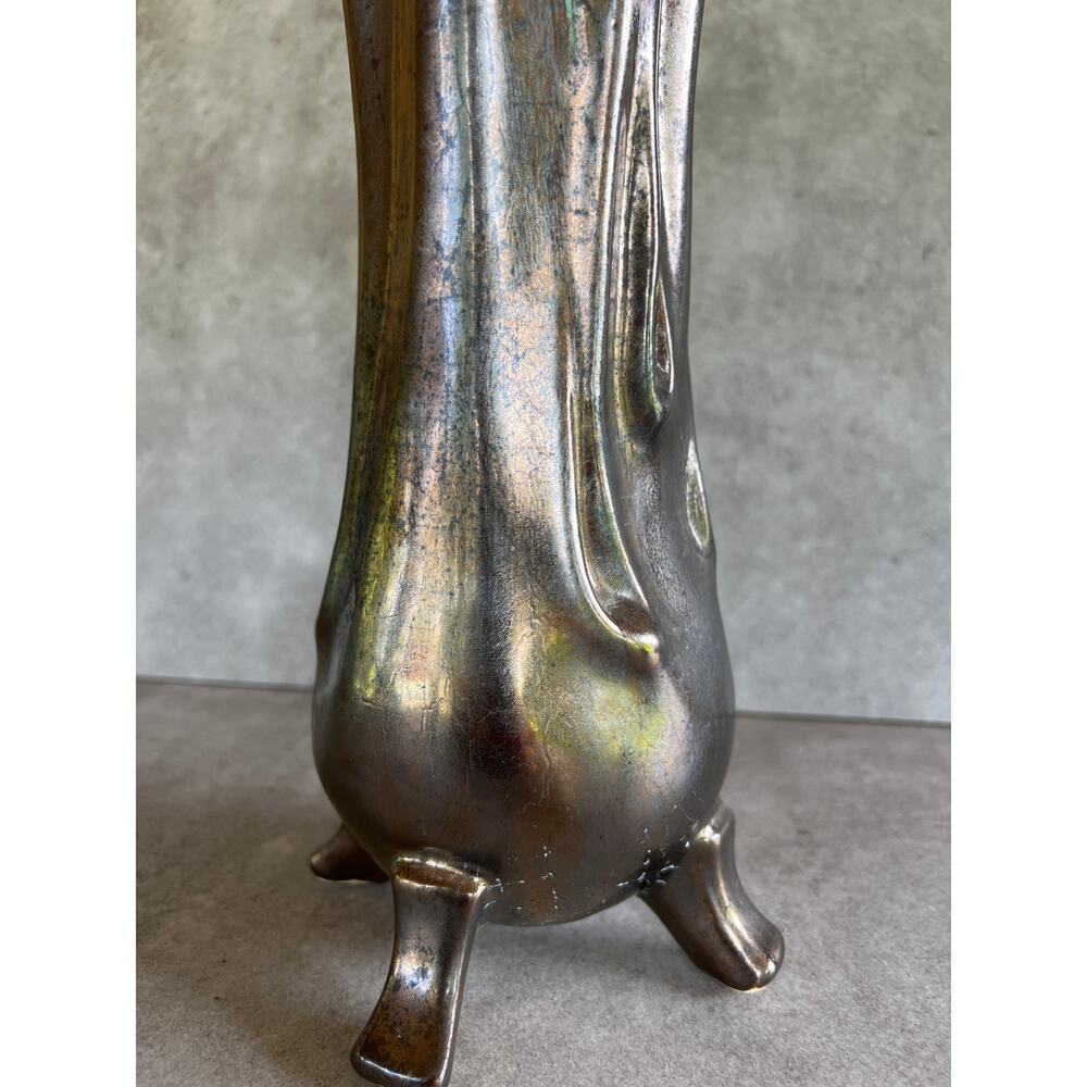 Mid century modern Metallic drip glaze ceramic large footed vase vintage unique - Picture 8 of 12